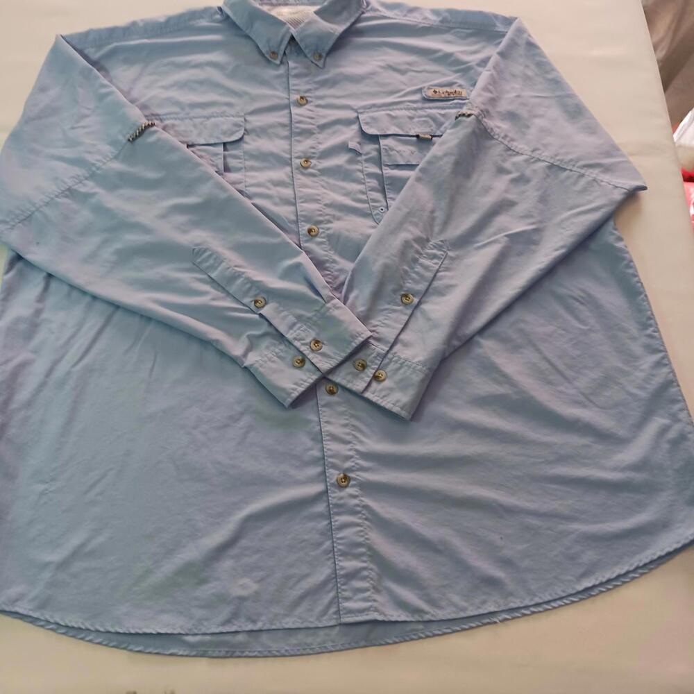 Columbia Omni-Shade PFG Men's 2XL Blue Vented Button-Down Long Sleeve Shirt